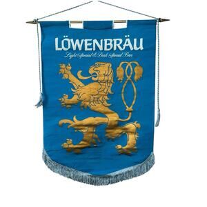 Vintage Lowenbrau Beer Hanging Banner Wall Pennant Miller Brewing Milwaukee Flag
